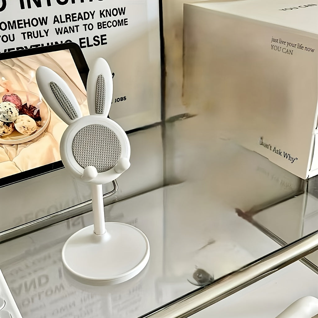 Cute Bunny Adjustable Phone Stand, ABS Material, Universal Desktop Holder, Stable Grip, Portable Design, Ideal Gift for Apple, Huawei, Samsung, Xiaomi & More, Versatile Use